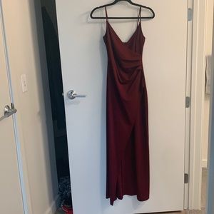 Lulus Wine Red Strappy Dress with Slit and Ruching